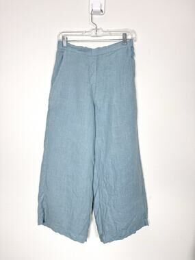 Fresh Laundry 100% Linen Pants Women’s Small Cropped Blue Wide Leg Elastic W USA